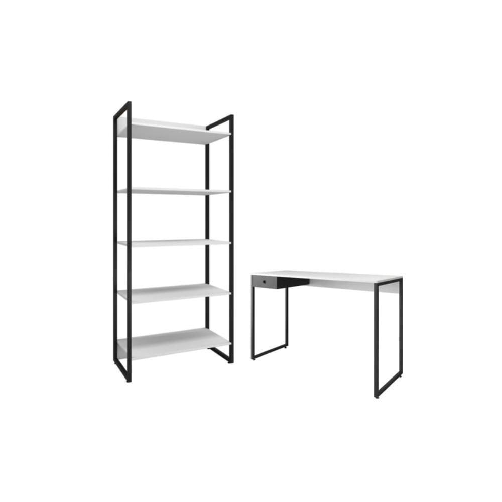 Jogo De Escritorio Estante E Escrivaninha Ade Branco Preto