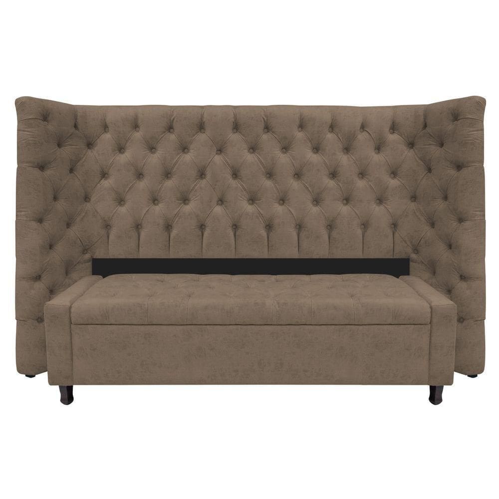 Kit Cabeceira e Calçadeira Baú Queen Everest P02 160cm Para Cama Box Suede Marrom