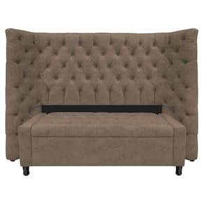 Kit Cabeceira E Calçadeira Baú Casal Everest P02 140cm Suede - Doce Sonho Móveis Marrom