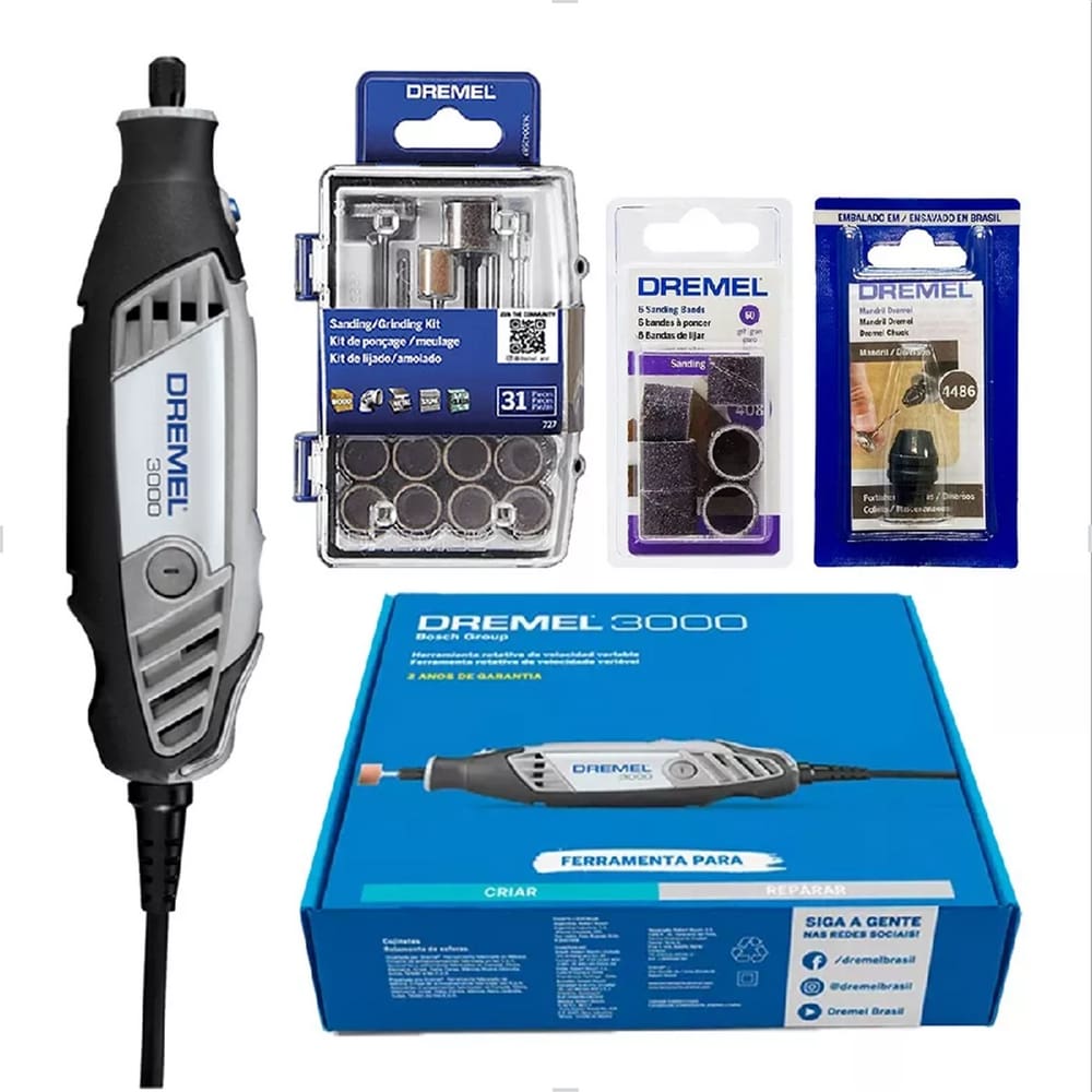 Micro Retifica Elétrica 3000 127v C/ Kit 31pçs +Lixa+Mandril Dremel