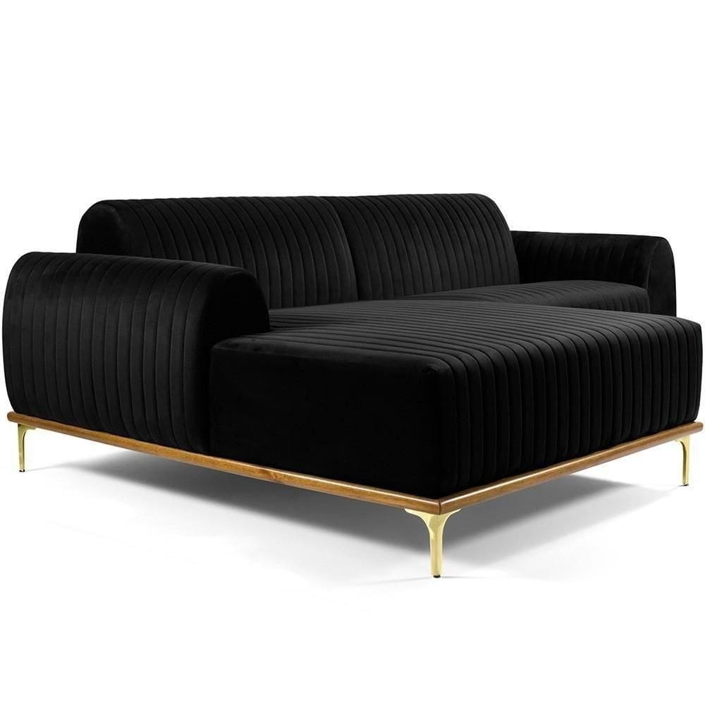 Sofá 3 Lugares Com Chaise 245 Cm Preto C-300-lyam Decor
