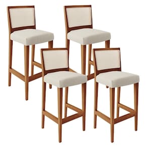 Kit 04 Banquetas Alta Branco Linho Champagne