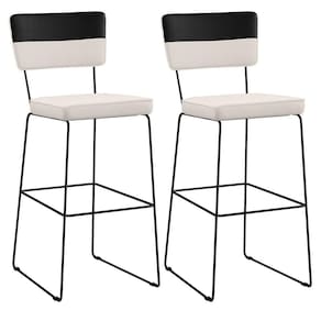 Kit 02 Banquetas Altas De Jantar Allana L02 Faixa Preto Cru