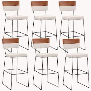 Kit 06 Banquetas Altas Faixa Camel Linho Cru