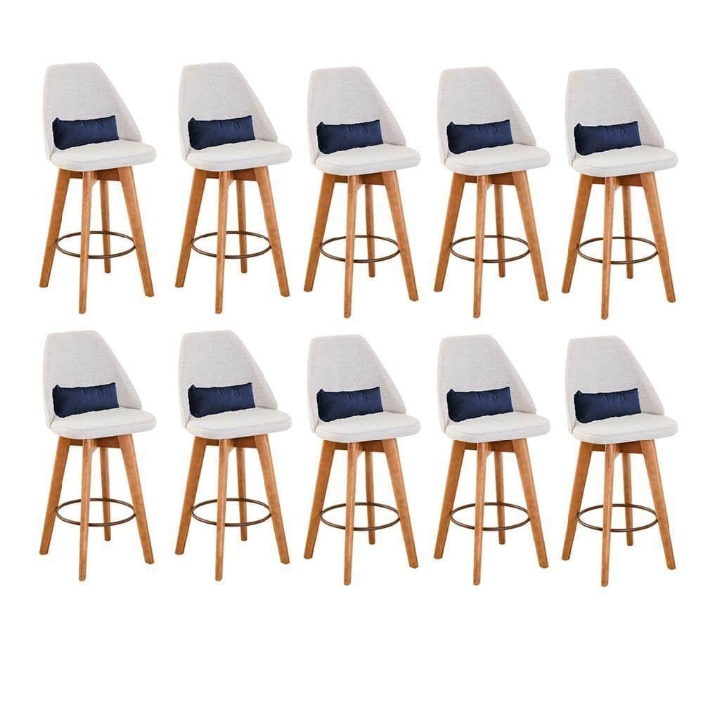Kit 10 Banquetas Bege Claro E Almofada Azul Marinho