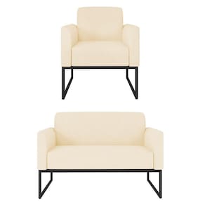 Kit Namoradeira E 1 Poltrona Preta S03 Suede Bege