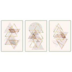 Kit Com 3 Quadros Decorativos Abstratos Com Moldura Para Sala Quarto Escritório 52x723 Abstrato 003