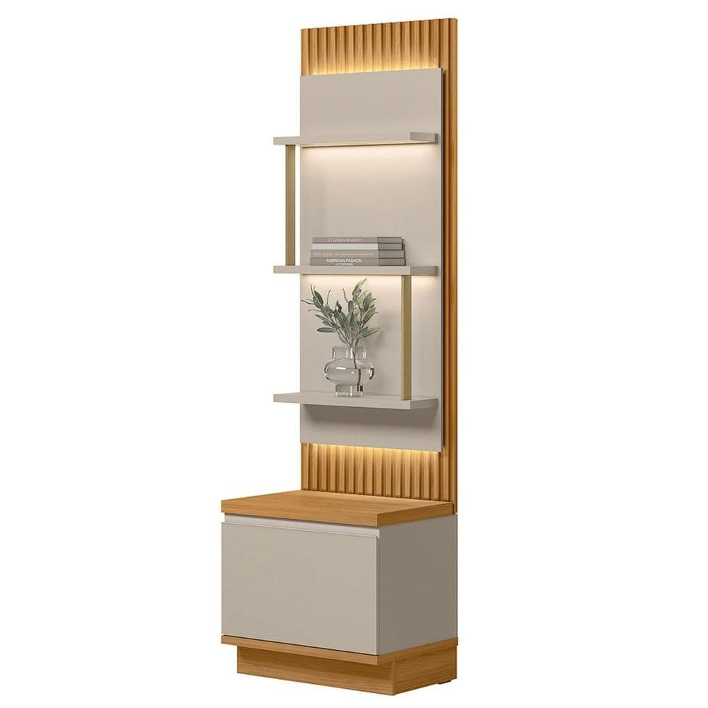 Módulo Lateral Complementar Ripado com LED 1 Porta 3 Prateleiras Paulina