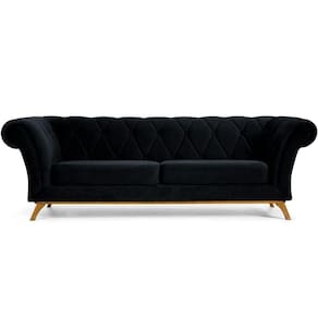 Sofá 4 Lugares Império 280 Cm Veludo Preto C-300