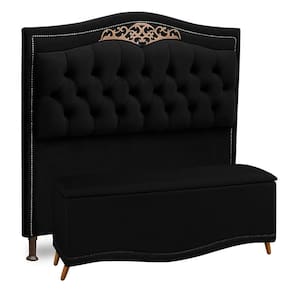Cabeceira E Calçadeira Baú Box Casal Queen Size 160cm Preto