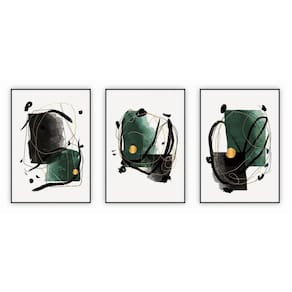 Kit Com 3 Quadros Decorativos Abstratos Com Moldura Para Sala Quarto Escritório 52x722 Abstrato 002