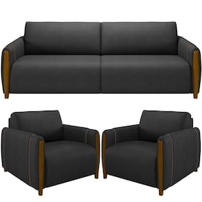 Kit Sofá 2 Lugares 168Cm Com 02 Poltronas Flora M03 Preto