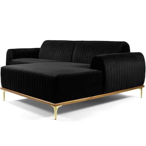Sofá 5 Lugares Com Chaise Molino 320 Cm Veludo Preto C-300