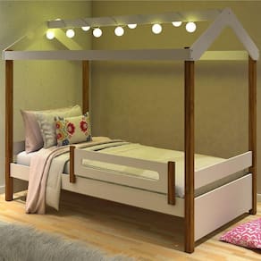 Cama Montessori Fio De Luz Cabana Branco Mel Com Colchão