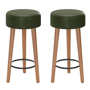 Kit 02 Banquetas Baixa Estofada Pés De Madeira Verde