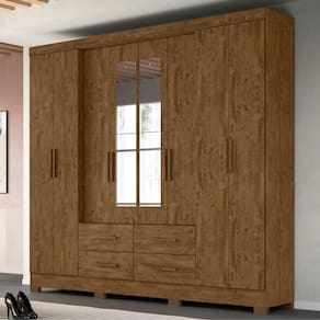 Roupeiro 8 Portas Timms Castanho Wood Com Espelho