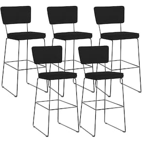 Kit 05 Banquetas Alta Para Cozinha Sala De Jantar Base Em Aço Allana L02 Suede Preto