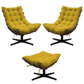 Kit 02 Poltronas E Puff Costela Base Giratória Suede