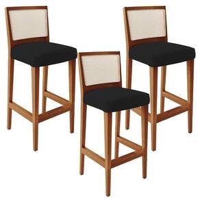 Kit 03 Banquetas Altas Encosto Tela Branco Facto Preto