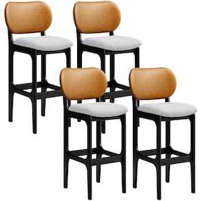 Kit 4 Banquetas Alta Betta Preto Whisky Linho Cinza