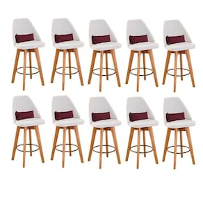 Kit 10 Banquetas Com Encosto Linho Bege E Almofada Bordô