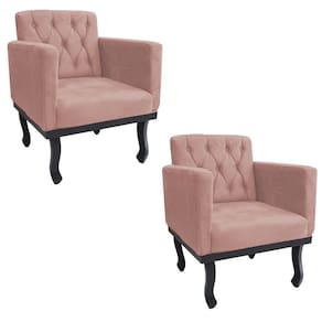 Kit 02 Poltronas Classic Pés Luís Xv Suede Rosê