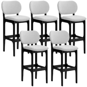 Kit 5 Banquetas Alta Betta Preto Linho Cinza