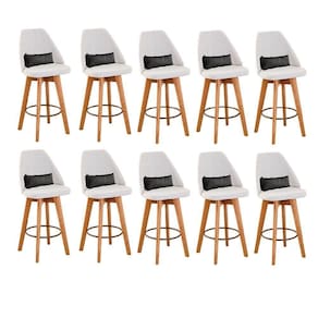 Kit 10 Banquetas Com Encosto Linho Bege E Almofada Cinza