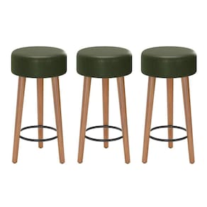 Kit 03 Banquetas Baixa Estofada Pés De Madeira Verde