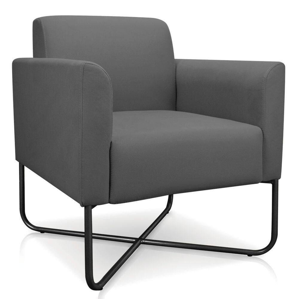 Poltrona Decorativa Base Industrial X Preta Maressa S08 Suede Grafite