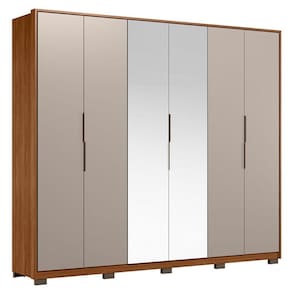 Guarda Roupa Casal Atrice 6 Portas Nogueira Nude Prime TX com Espelho e Pés Demóbile - Demartêz