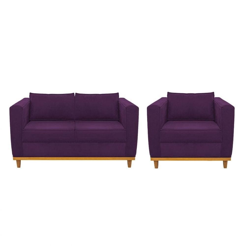 Kit Sofá 2 Lugares E Poltrona Europa Suede Roxo