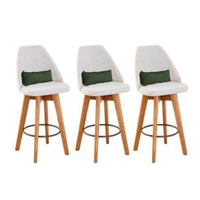 Kit 03 Banquetas Linho Bege E Almofada Suede Verde Musgo