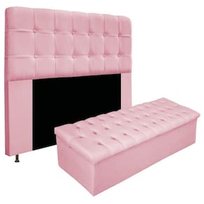 Cabeceira e Calçadeira Baú Mel 140 Cm Casal Rosa Bebê