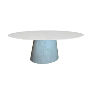 Mesa De Jantar Cone Cimento Queimado Oval 198x122 Cm Tampo Laqueado Cor Branco