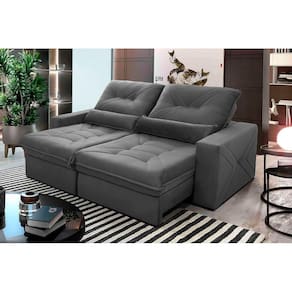 Sofá Retrátil Reclinável Sevilha 2,30m Suede Velut Cinza Molas Ensacadas - King House