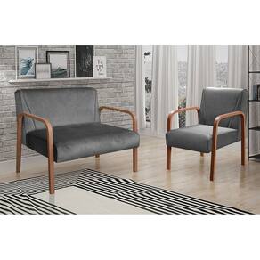 Conjunto Decorativo Anita Kit Namoradeira + Poltrona Sala, Recepção Cinza Grafite 220