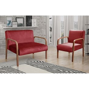 Conjunto Decorativo Anita Kit Namoradeira + Poltrona Sala, Recepção Bordô 110