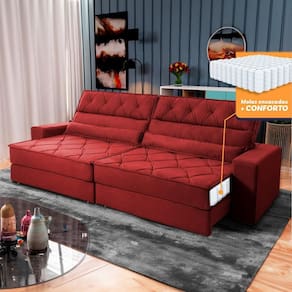 Sofá Retrátil Reclinável 3,00m Albany Suede Velut Vermelho Molas Ensacadas - King House