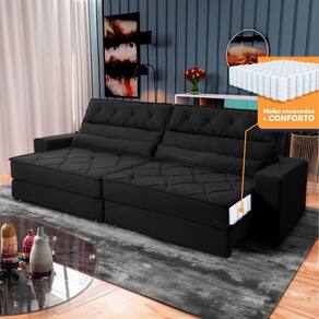 Sofá Retrátil Reclinável 2,50m Albany Suede Velut Preto Molas Ensacadas - King House