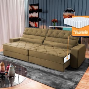 Sofá Retrátil Reclinável 3,00m Albany Suede Velut Bege Molas Ensacadas - King House