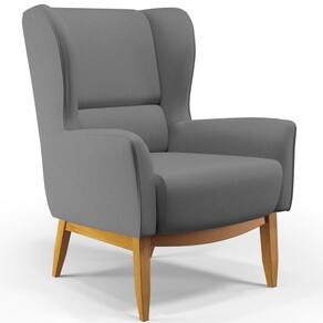Poltrona Fixa Base De Madeira Milena D02 Veludo Cinza C-317