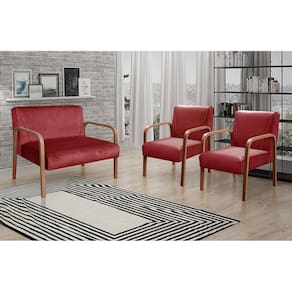 Conjunto Decorativo Anita Namoradeira + Poltronas Sala, Recepção Bordô 110
