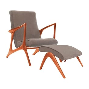 Poltrona Decorativa Com Puff Vk Anos 50 Tecido Linho Bege Cor Bege