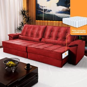 Sofá Retrátil Reclinável 3,00m Ascari Suede Velut Vermelho molas Ensacadas - King House