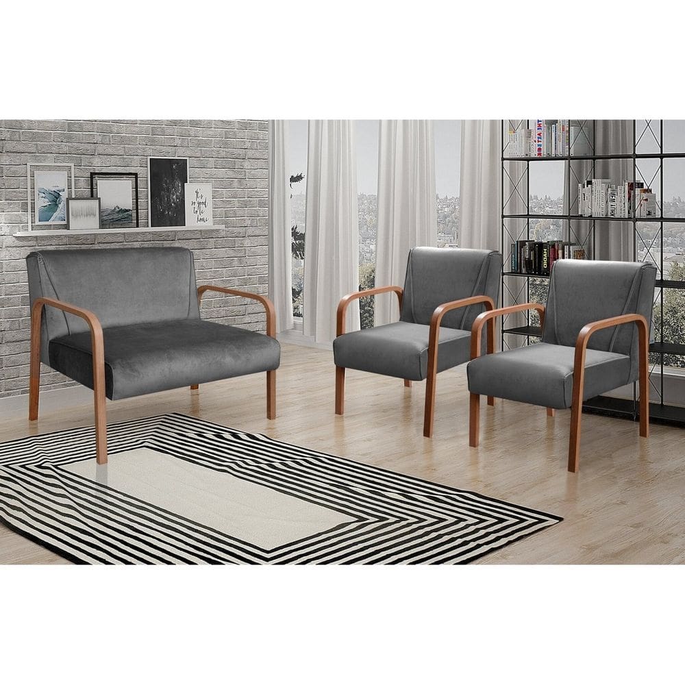 Conjunto Decorativo Anita Namoradeira + Poltronas Sala, Recepção Cinza Grafite 220