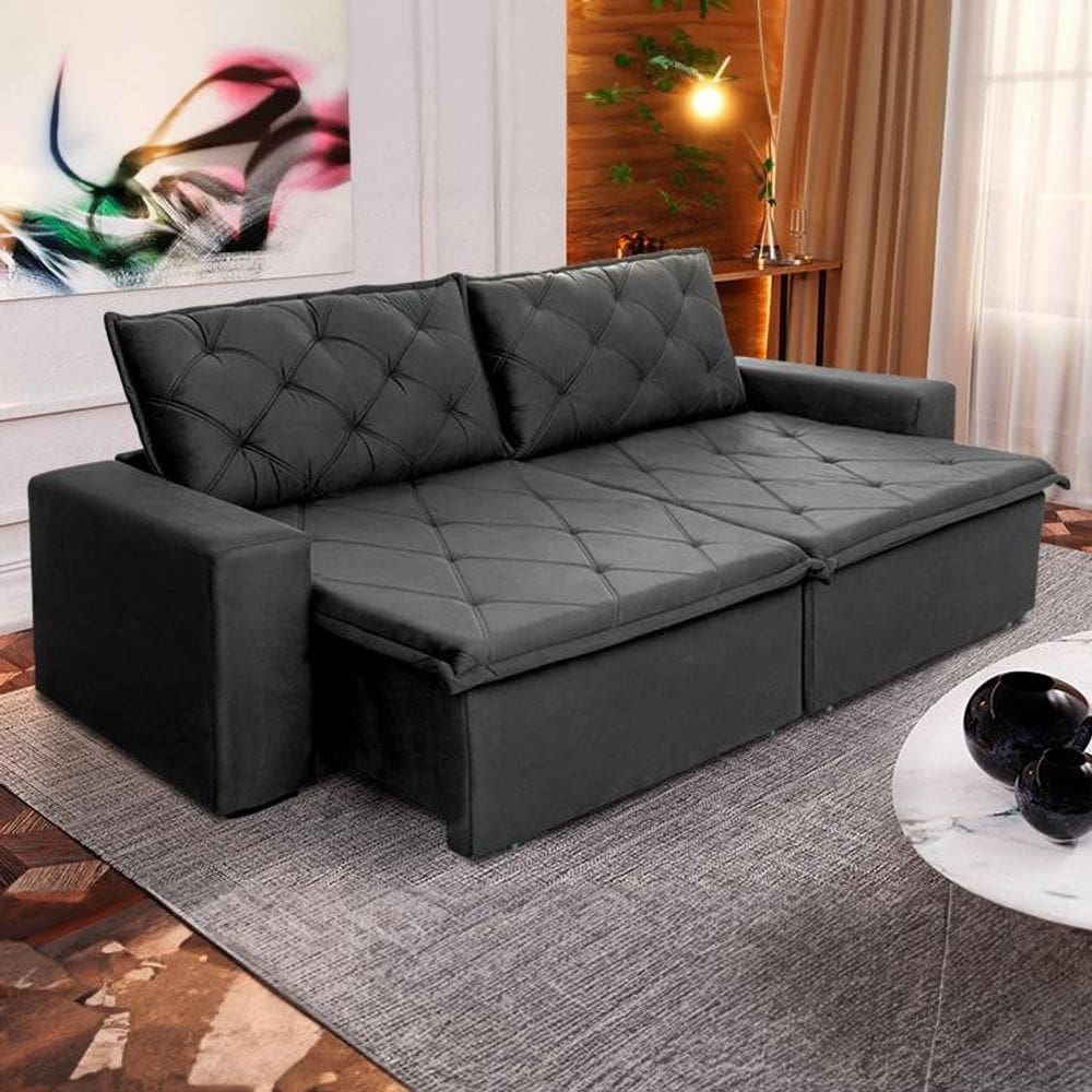 Sofá Cama Bangkok Sem Caixa 2,30m Retrátil e Reclinável Com Molas Velut Cinza - King House