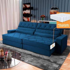 Sofá Retrátil Reclinável 2,50m Albany Suede Velut Azul Marinho Molas Ensacadas - King House