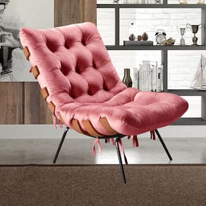 Poltrona Base Fixa para Sala de Estar Costela Rosa