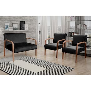 Conjunto Decorativo Anita Namoradeira + Poltronas Sala, Recepção Preto 410